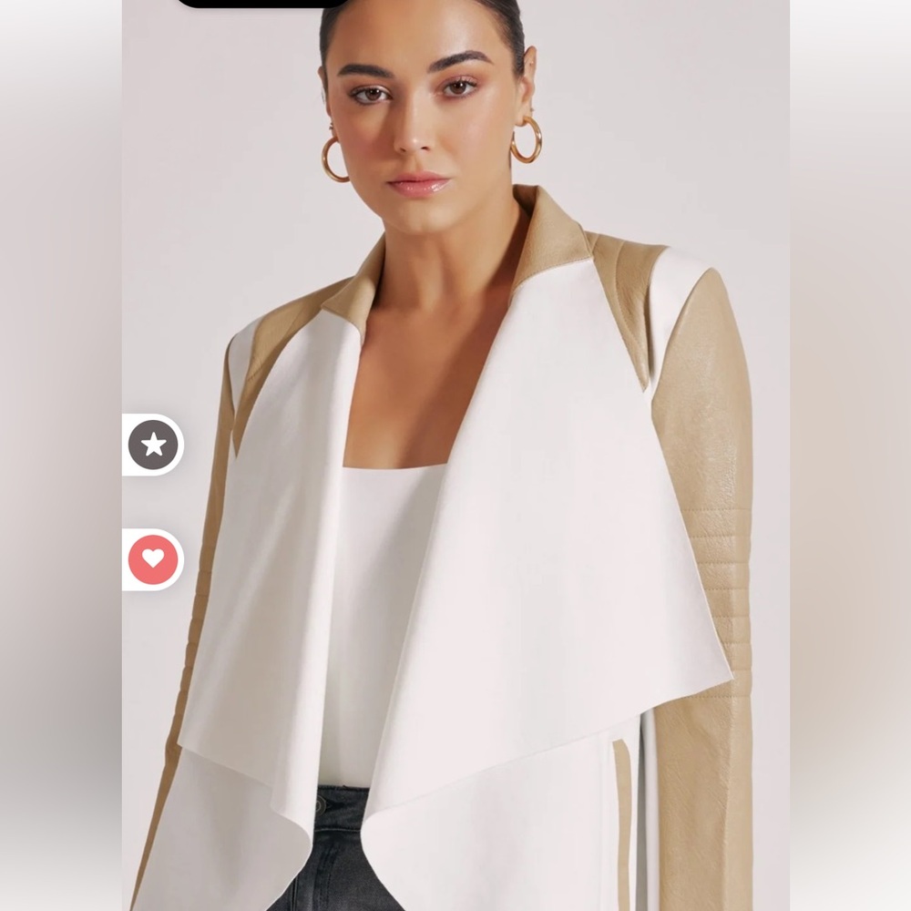 Blanc noir faux leather drape jacket Irish cream colorway!